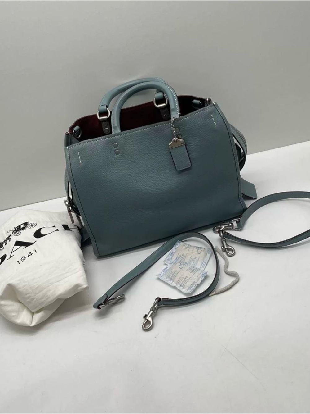 Coach Rogue 30 Teal Blue Glovetanned Pebble Leather Top Handle Bag (38124)
